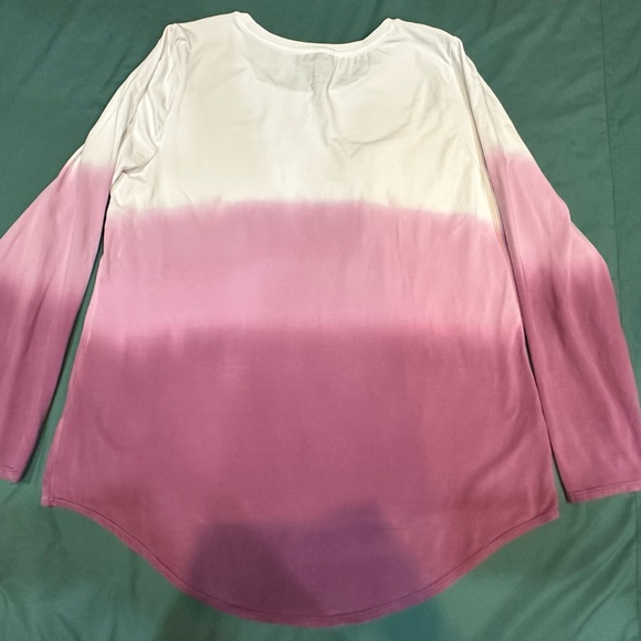 Seed to Style Organic Cotton Watercolor Print Long-Sleeve Top Pink Ombré Sz Lg - Picture 3 of 14